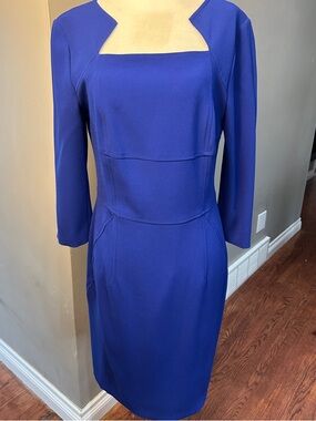 Laurel Women's Square-Neck 3/4 Sleeve lined Dress in Royal Blue